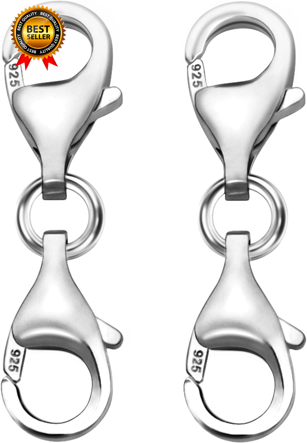 Double Lobster Clasp 925 Sterling Silver Necklace Extenders for Women 9Mm