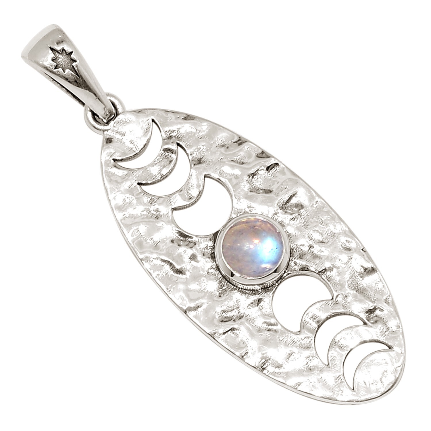 Phases Of Moon – Natural Rainbow Moonstone – India 925 Silver Pendant ALLP-29904