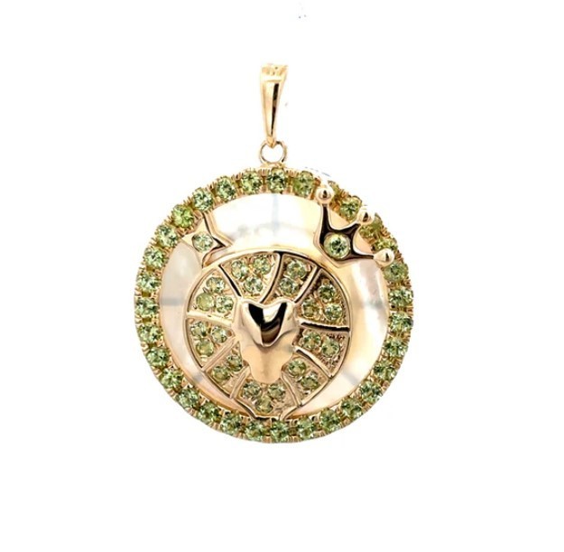 Leo Zodiac Peridot Pendant, Mother of Pearl, 925 Sterling Silver
