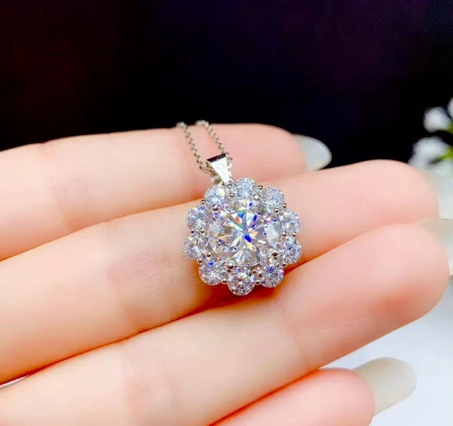 Beautiful 2Ct Round Cut Diamond Halo Pendant 14K White Gold Finish Free Chain