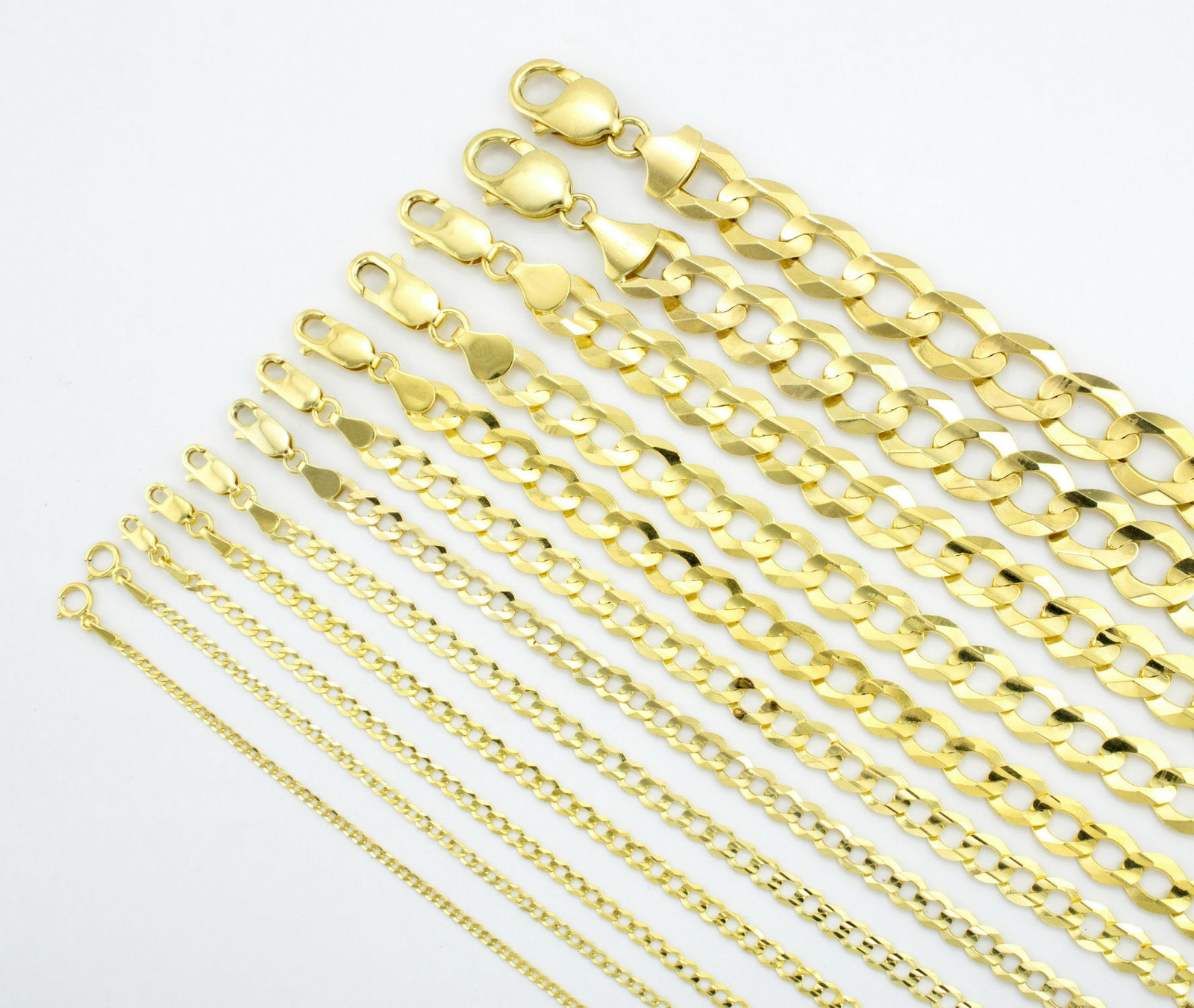 10K Yellow Gold Solid 2mm-12.5mm Cuban Curb Chain Link Pendant Necklace 16″- 30″