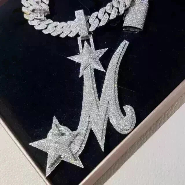 3.40Ct Round Cut Real Moissanite Customize Letter Pendant 14K White Gold Plated