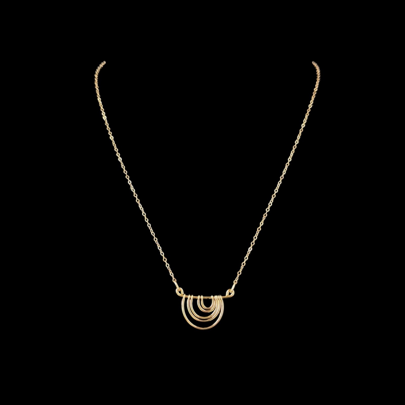 14k Yellow gold-filled Rainbow Arc Wire Wrap Necklace Dainty 19in long