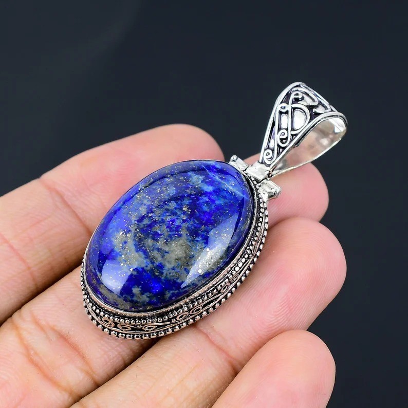 Lapis Lazuli Pendant : Handmade 925 Sterling Silver Vintage Style For Gift