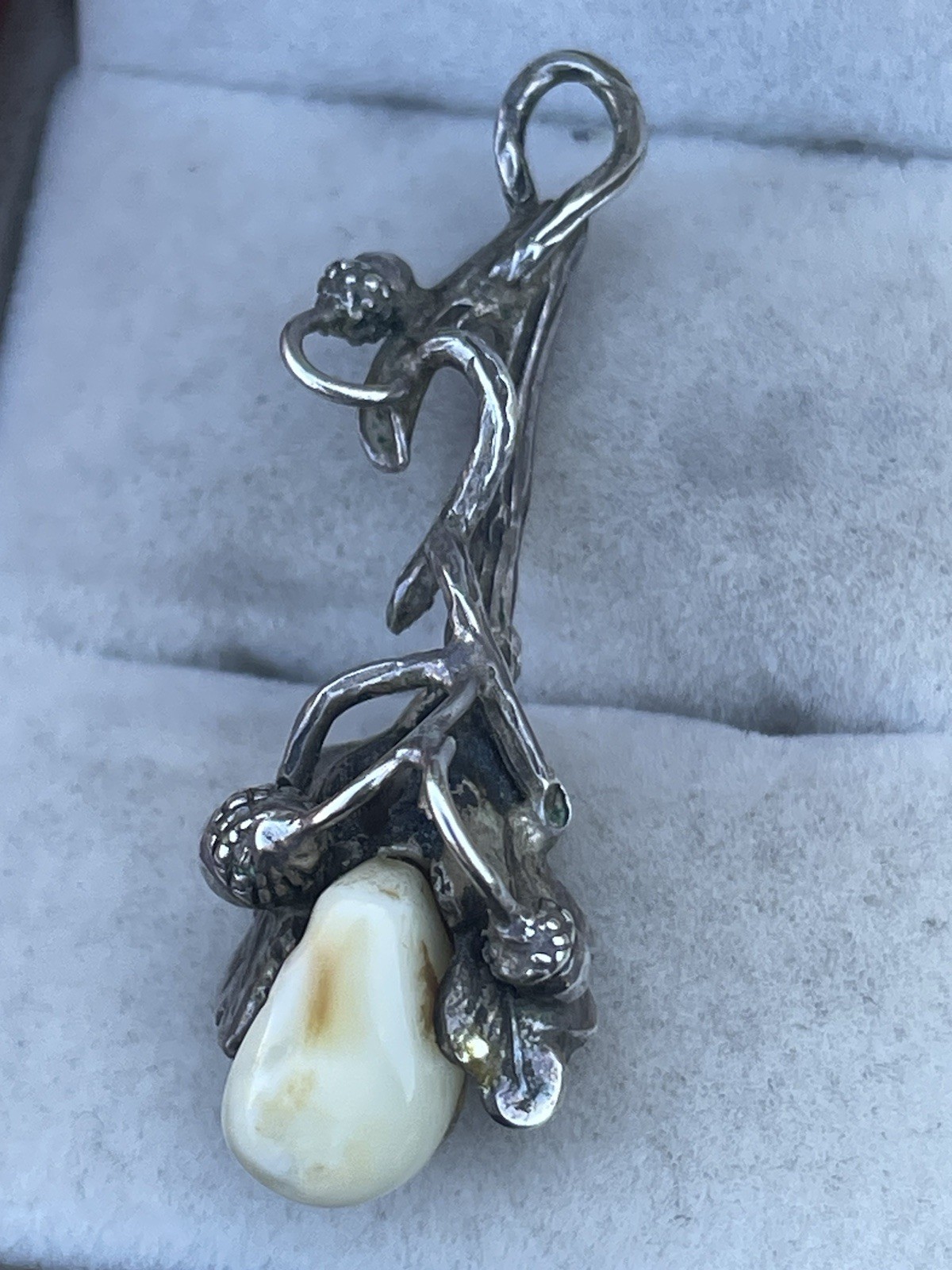 Antique 835 Silver German Brutalist Deer Elk Tooth Pendant Gothic