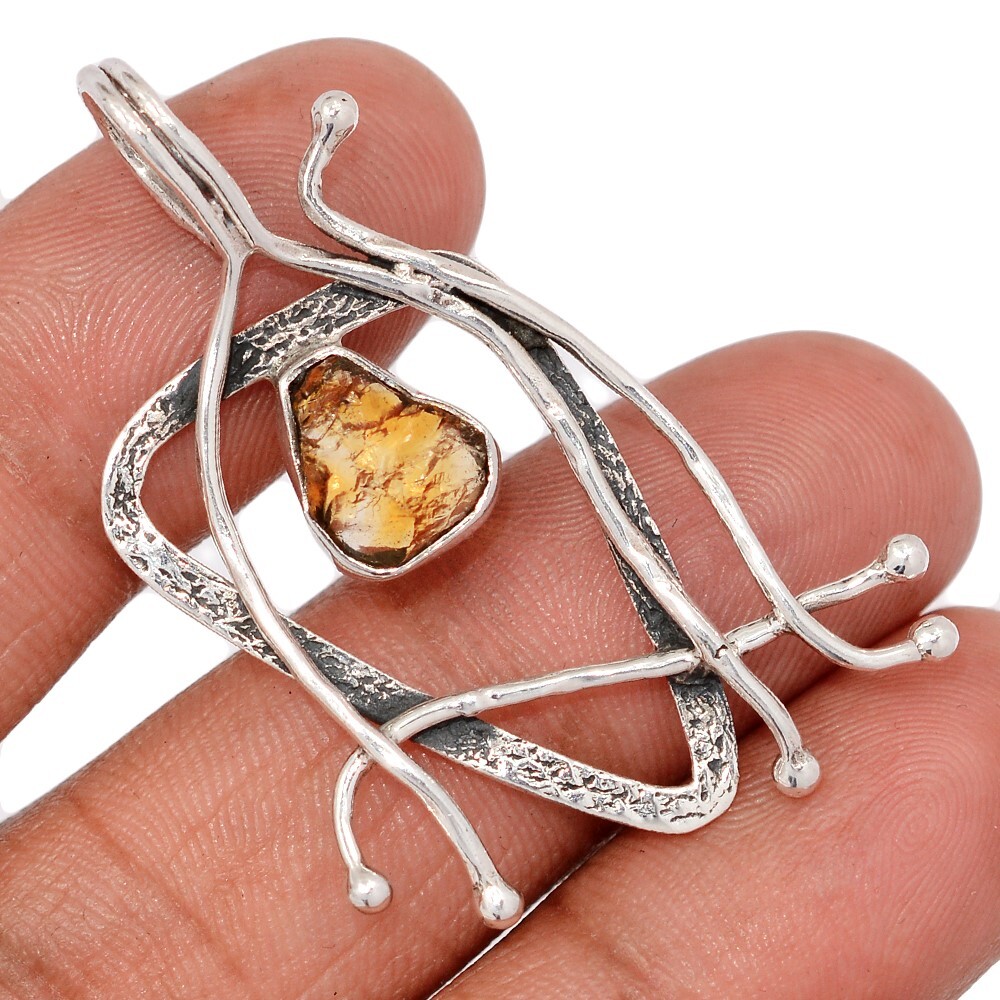 Israeli – Heated Citrine Rough – Brazil 925 Silver Pendants Jewelry CP74200