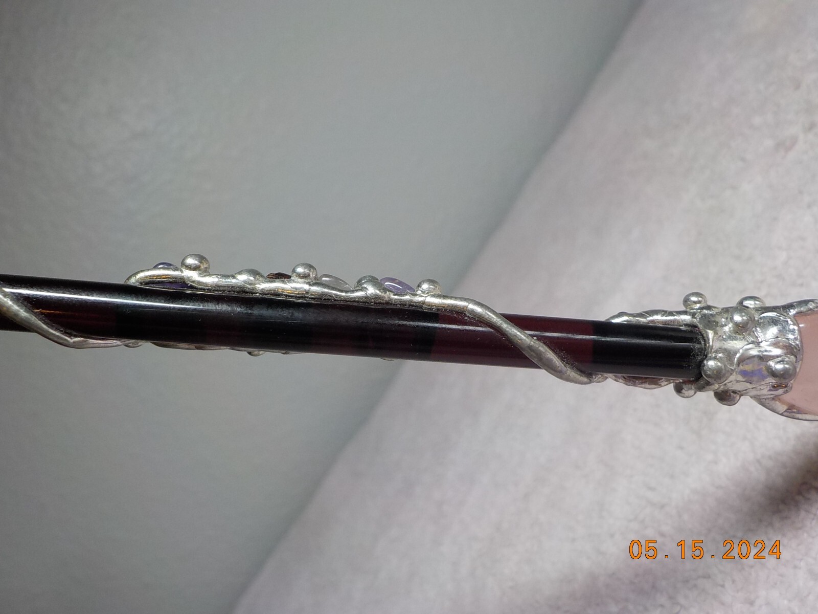 STERLING SILVER WRAPPED AMETHYST/QUARTZ CLEAR POINT/PINK QTZ HEALING WAND/STICK