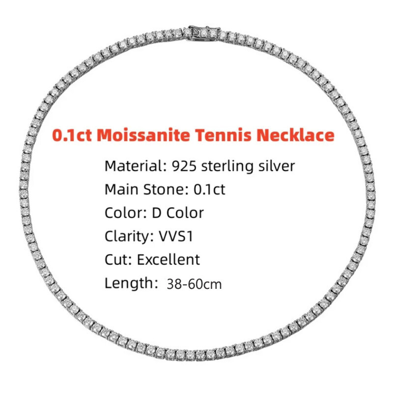 3-6.5mm VVS1 Moissanite Tennis Necklace For Women Men 18K White Gold Plated GRA