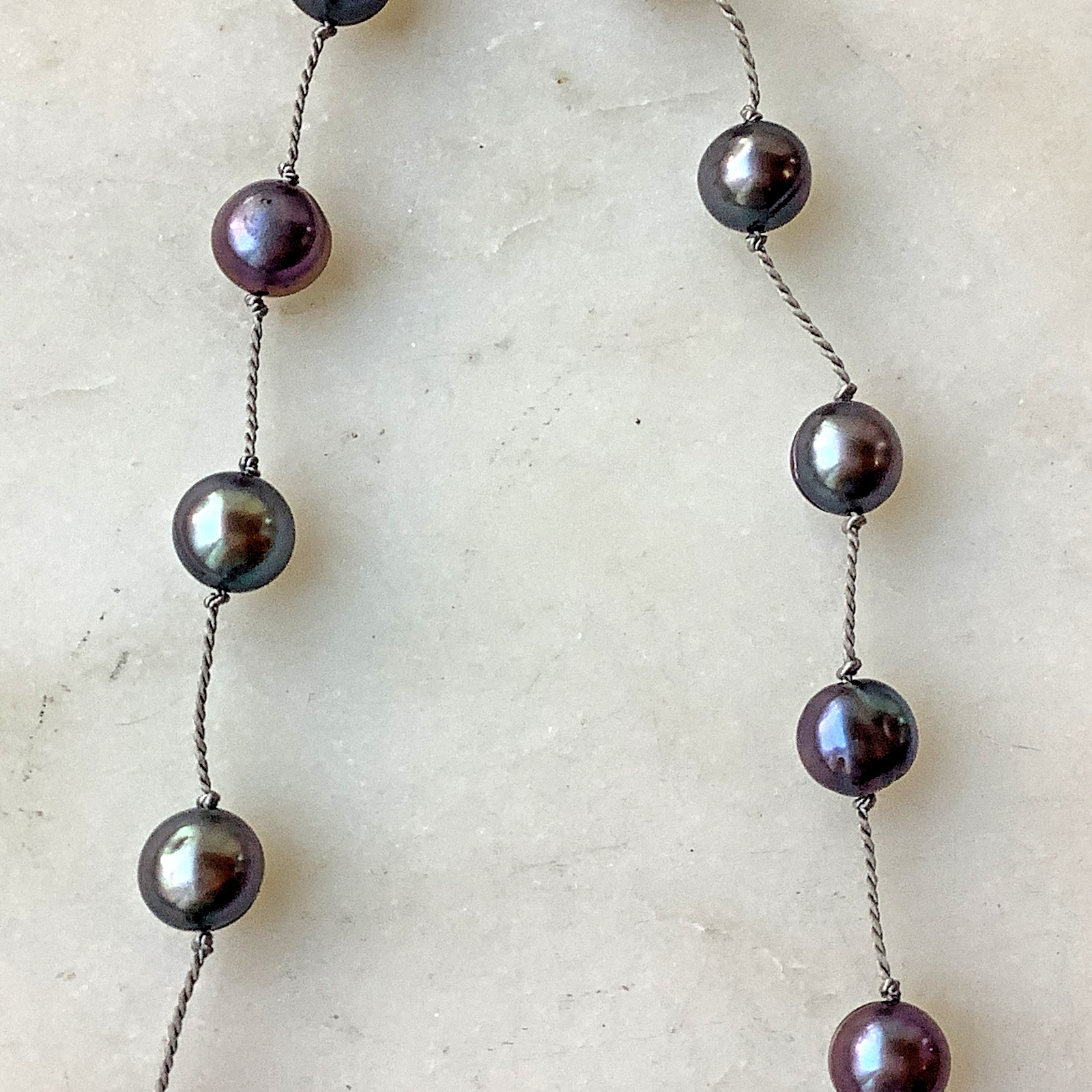 Vintage Peacock Pearls Necklace 6mm Sterling Silver 15” Signed