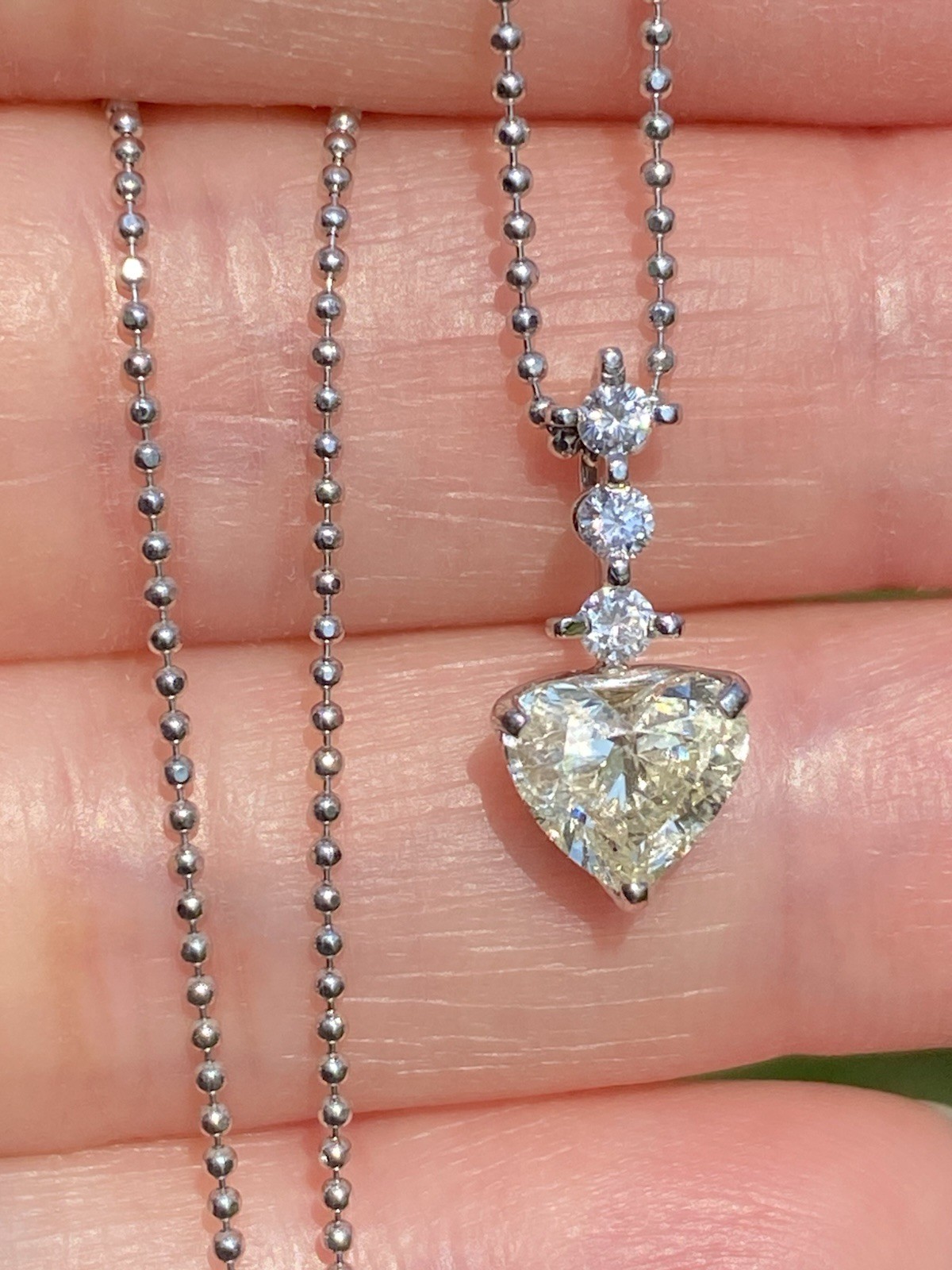 1.13TCW Natural Fancy Light Yellow Heart Diamond Platinum & 18K Necklace