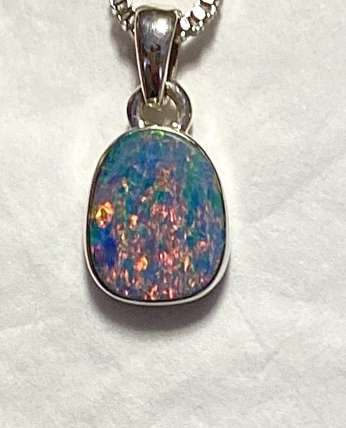 Natural Australian Opal Pendant 3/4” 925 Sterling Silver 🌹