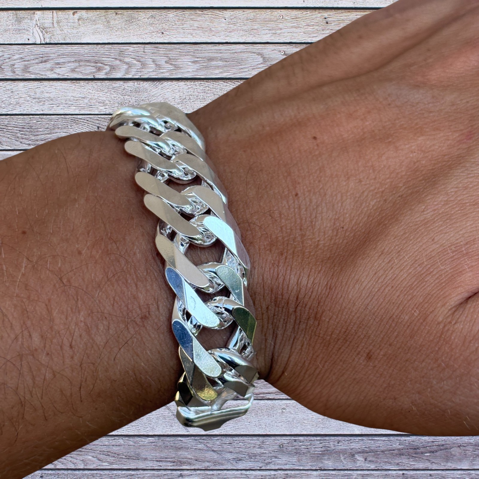 16mm Double Curb Link Bracelet – Real Solid 925 Sterling Silver MADE IN ITALY