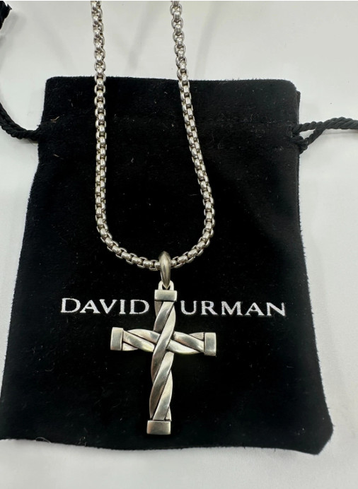 925 Silver David Yurman Cross Pendant 36mm Chain Necklace 24 in
