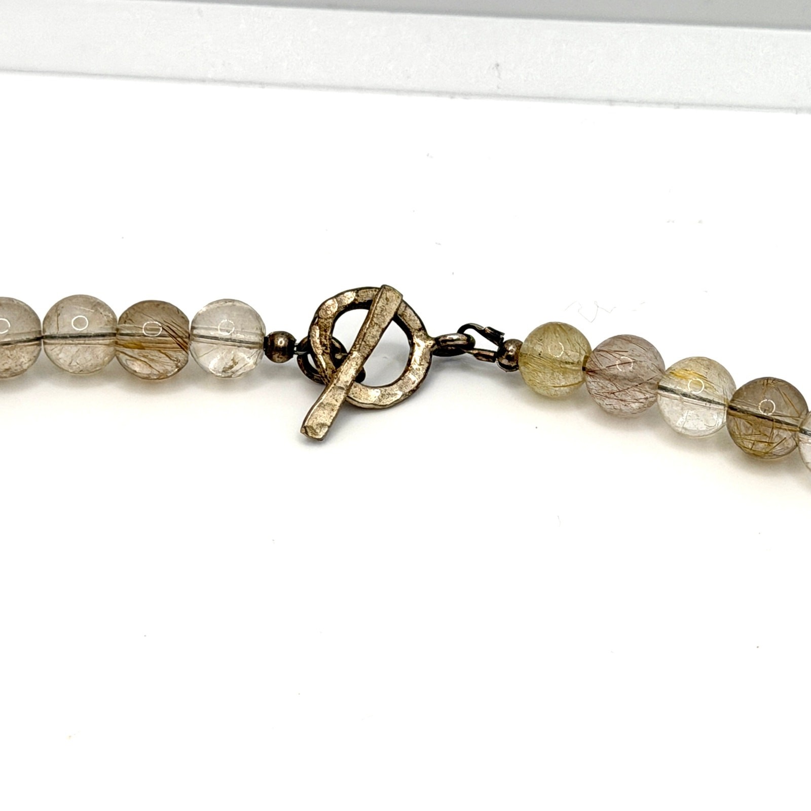 Vintage 90s Rutilated Quartz Graduated Bead Sterling Toggle Necklace