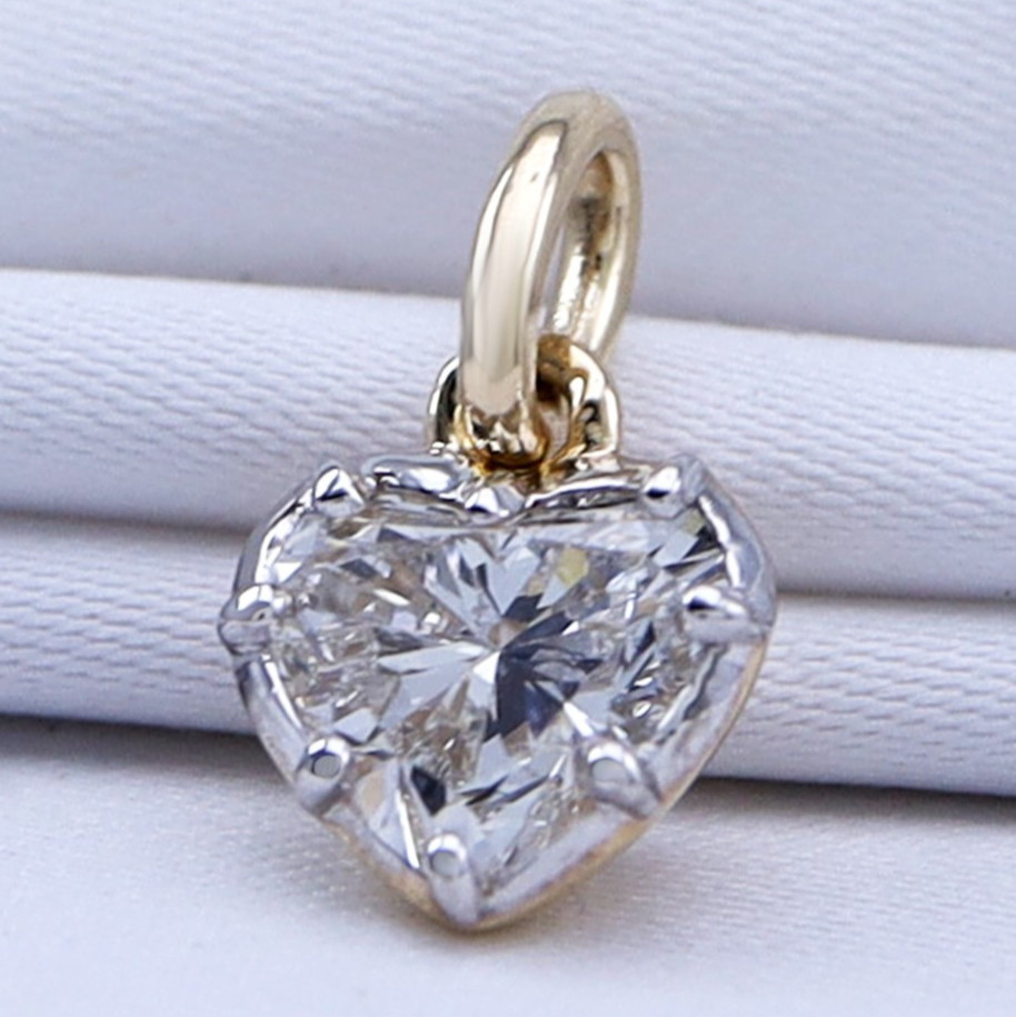 1 Ct IGI Heart Cut Diamond Solitaire Pendant 14K Yellow Gold Lab Grown