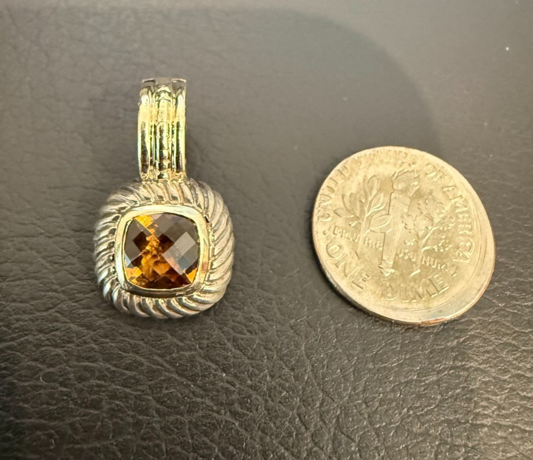 David Yurman Albion Citrine Cable Enhancer Pendant w/ Sterling Silver & 14K Gold