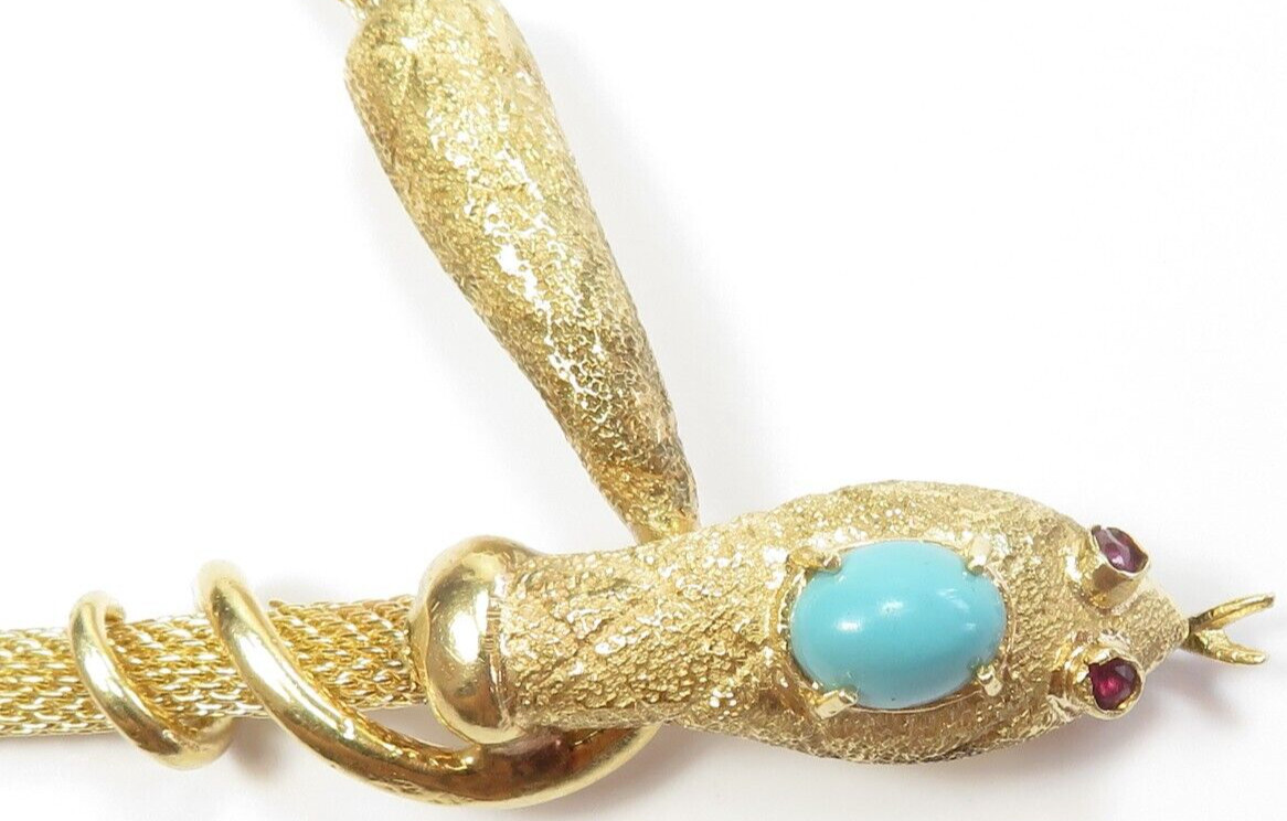 Antique Art Deco 1920’s Turquoise Snake Necklace 13K Yellow Gold 21″ 35.6 Grams