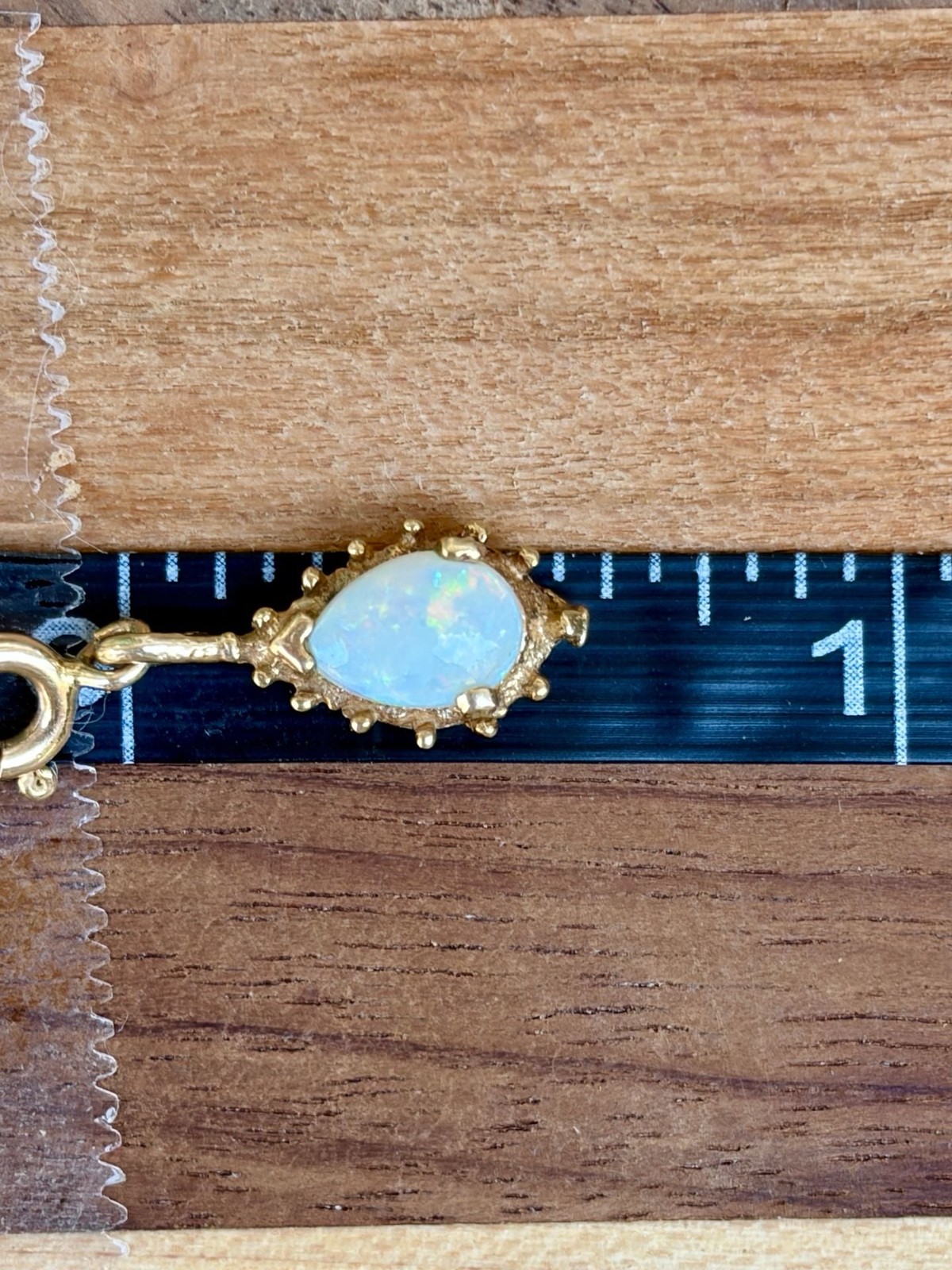 Vintage Pear Cut Australian Opal Drop Charm Pendant in 14K Yellow Gold