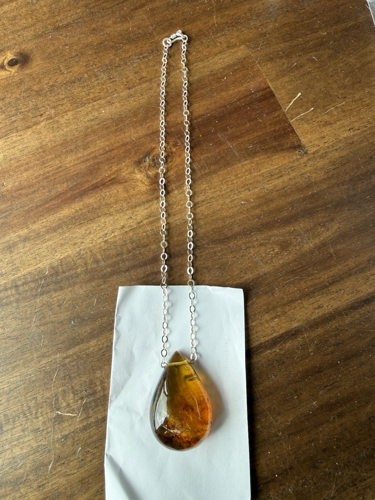 Large Natural Amber Pendant Sterling Silver Necklace Jewelry Women’s