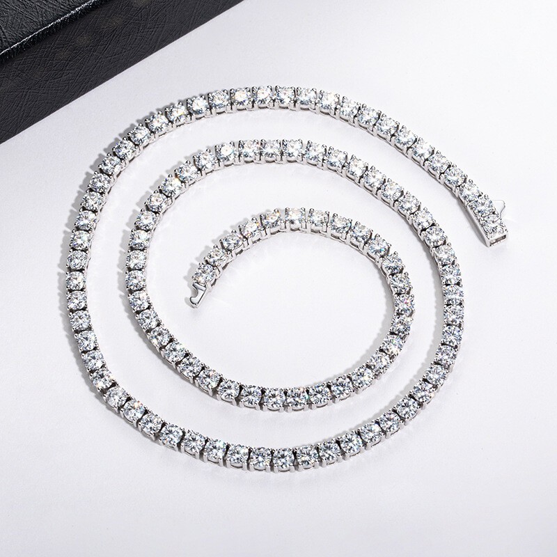 3-6.5MM REAL MOISSANITE Silver Tennis Chain Necklace – VVS D Color – Pass Tester