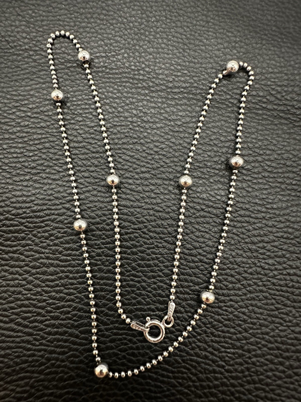 Sterling Silver Bead Station Necklace w/Spring Ring Clasp 16 Inches 925 Italy