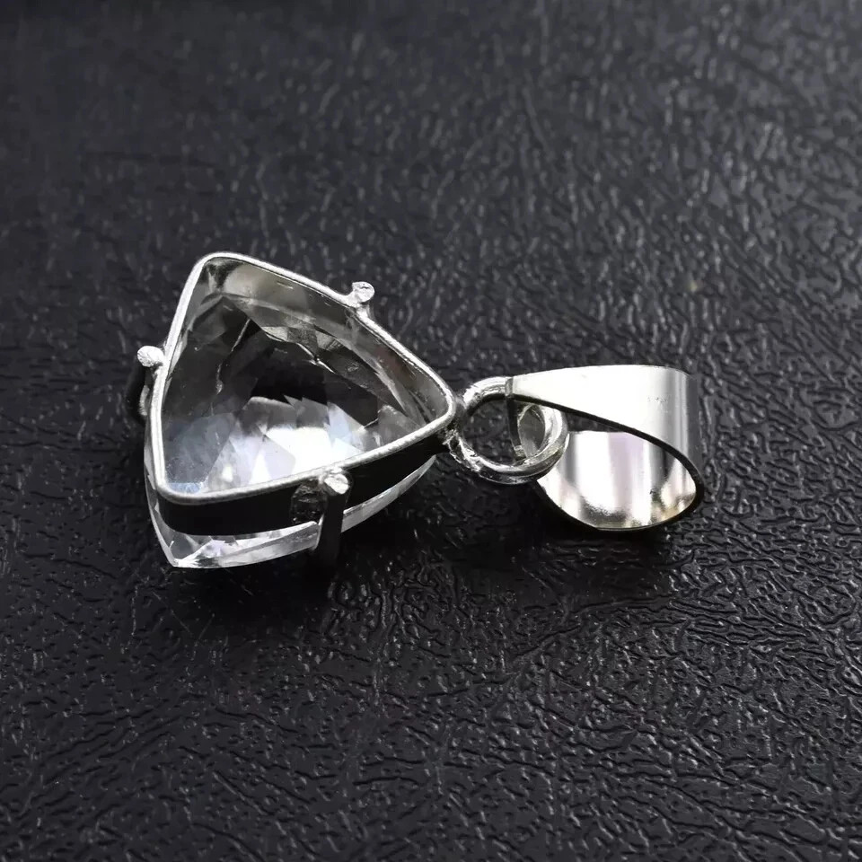 Natural Trillion Cut 31.95 Ct White Sapphire Solid Silver Pendant Loose Gemstone