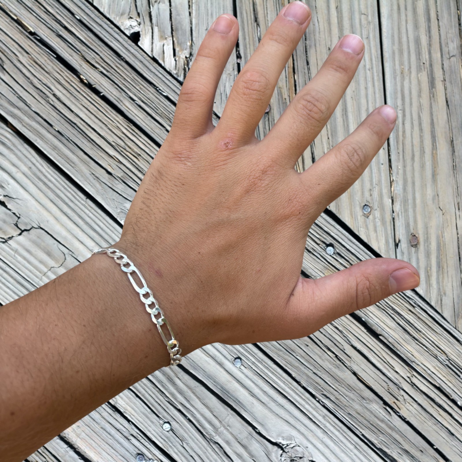 6mm Figaro Bracelet Link – Real Solid 925 Sterling Silver Or 14k Gold Vermeil