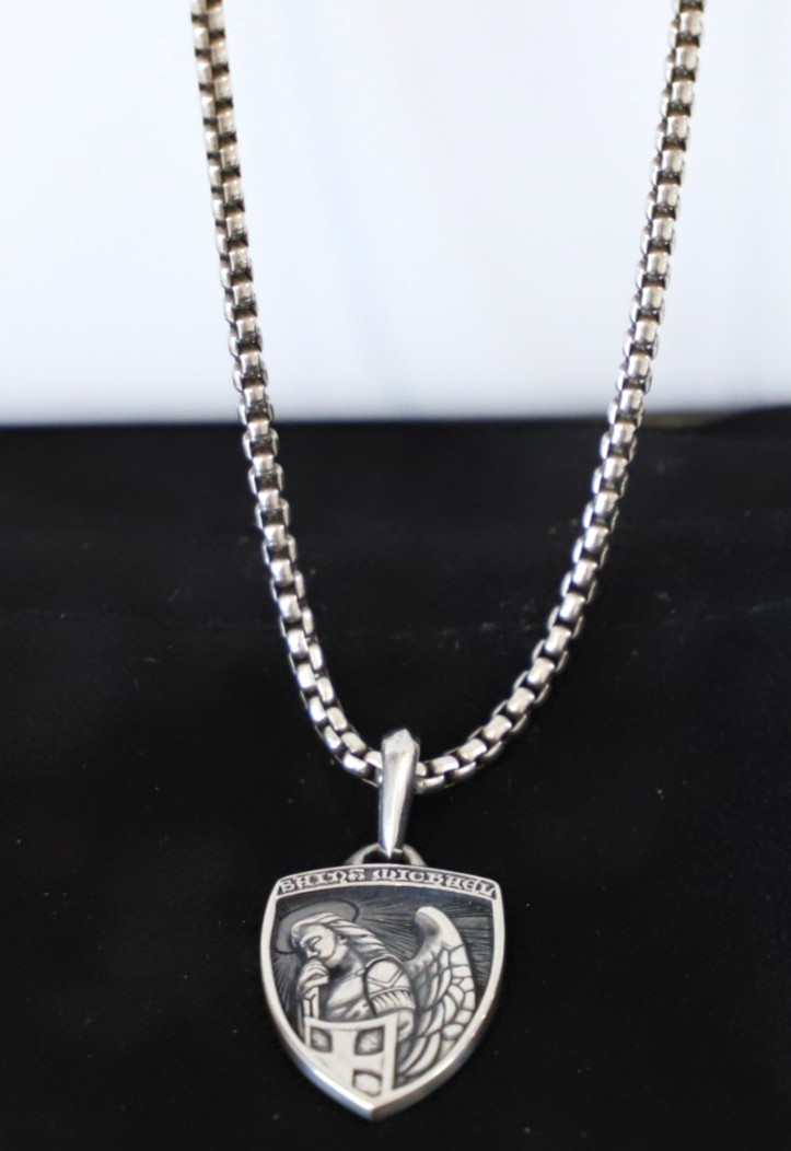 Men’s David Yurman Saint Michael Pendant Amulet with w/ 2.7mm Box Necklace