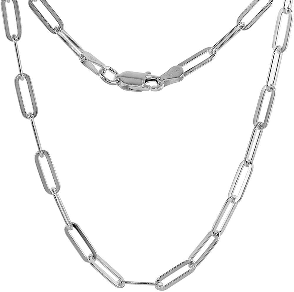 925 Sterling Silver Paperclip Chain Necklace Bracelet Italy 4mm Sizes 7-30 inch