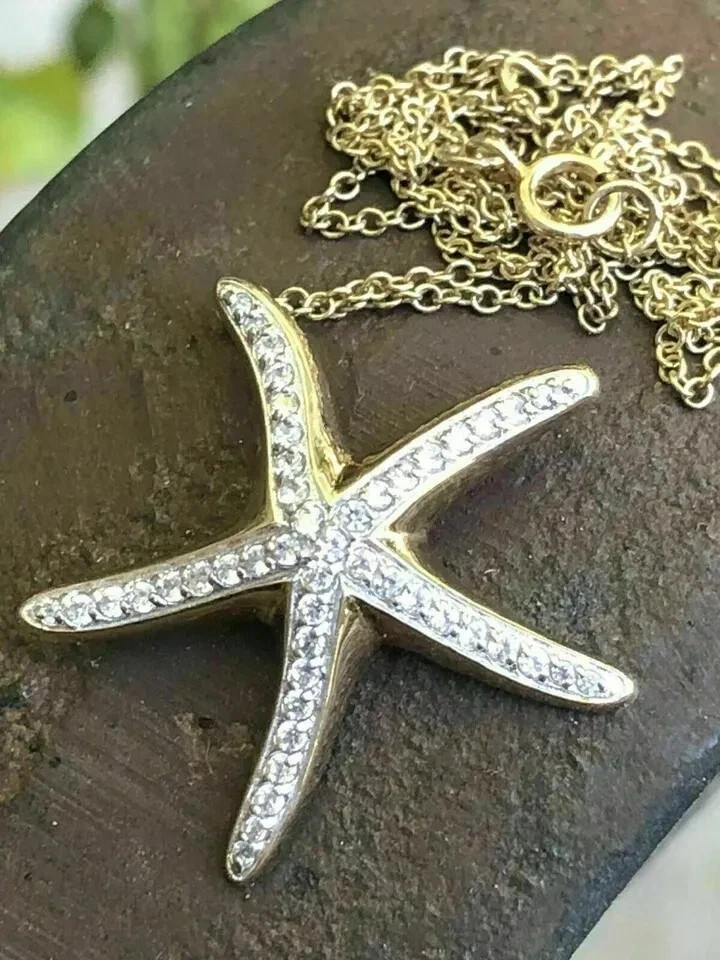 0.90Ct Round Cut Moissanite Star Fish Pendant 14K Yellow Gold Plated Free Chain