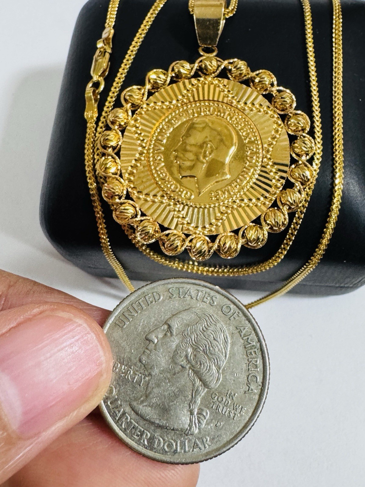 Saudi 22K 916 Real Pure Solid Gold Round Coin Set Necklace 20” Long 10.7g 1.6mm