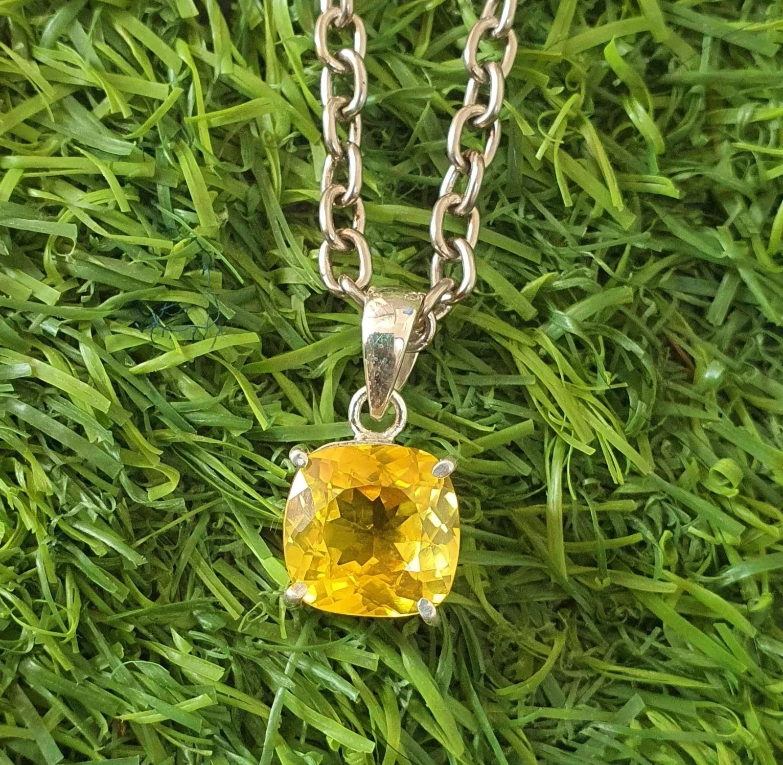 Natural Yellow Sapphire 25 Ct Cushion Cut 925 Solid Silver Pendant Gemstone