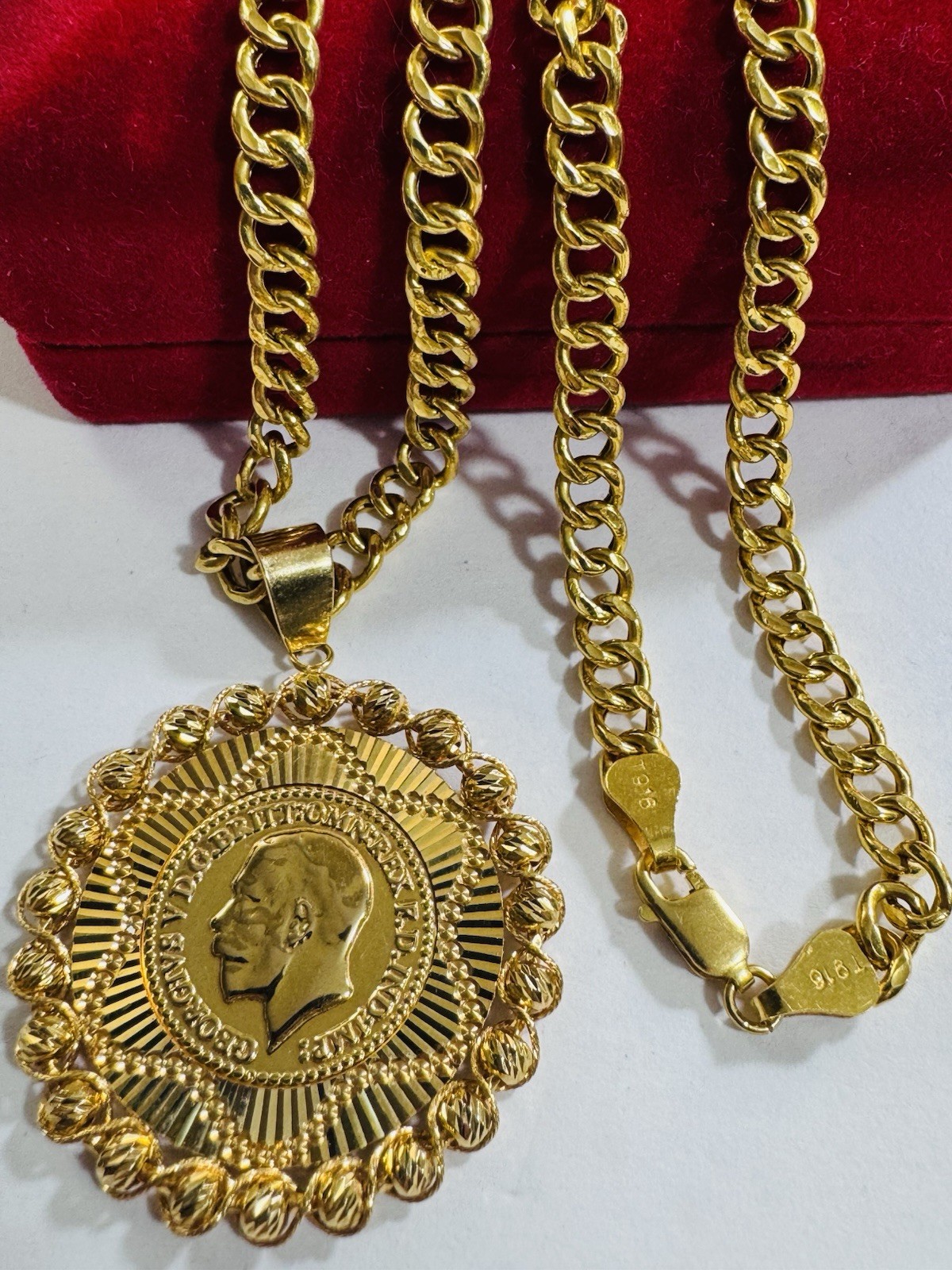 Genuine 22K 916 Real Saudi Gold 18”/18.5” Long Coin Set Necklace 5mm 18g