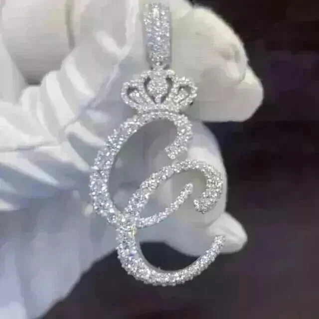 2.90Ct Round Cut Moissanite Men’s Custom CC Letter Pendant 14K White Gold Plated