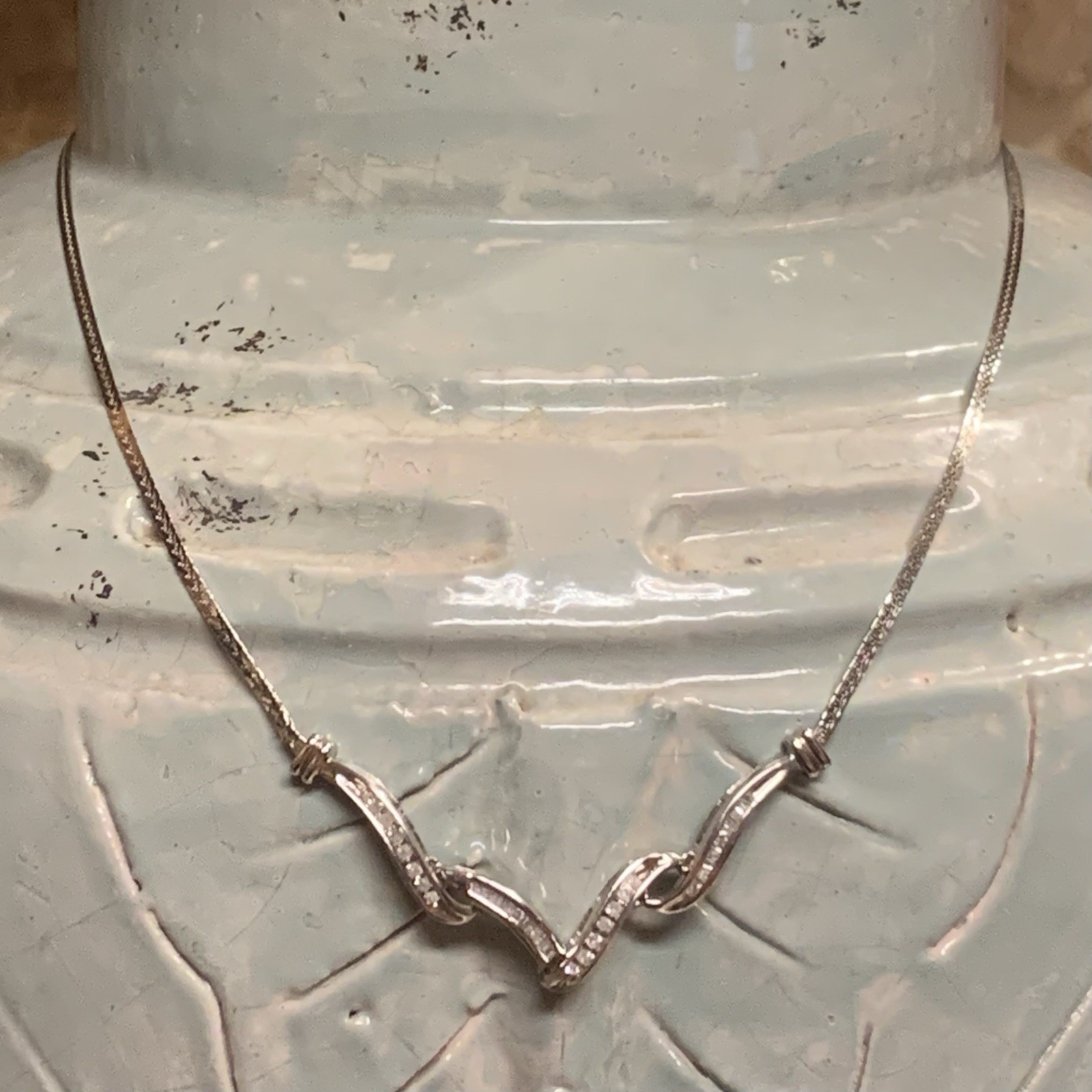 Sterling Silver and Channel Set Natural Diamond Statement Necklace Vintage