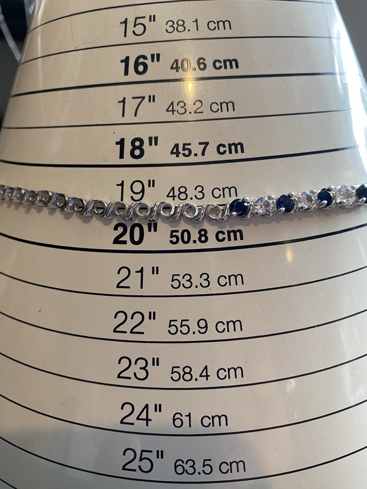 925 Sterling Silver Lab Created Blue & White Sapphire Tennis Necklace Signed EMA