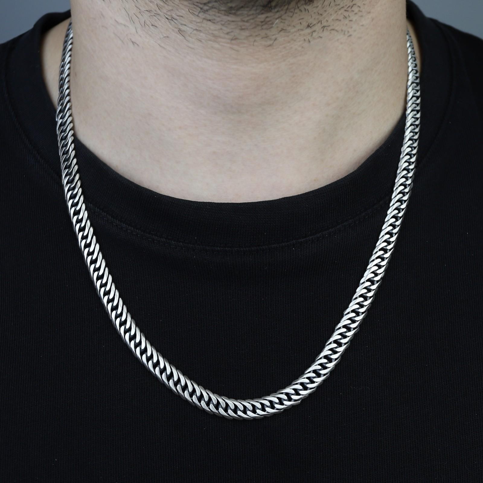 Solid Silver Men Cuban Curb Necklace, Thick Cuban Gourmet Necklace