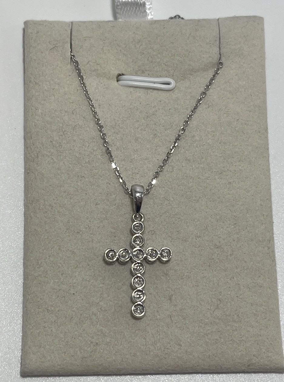 14K White Gold Natural Diamond Cross 1 CT Round Halo Size 18