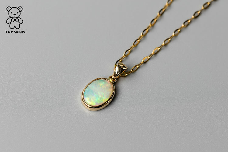 Minimal Oval Australian Solid Opal Pendant & Necklace 18k Yellow Gold Charm