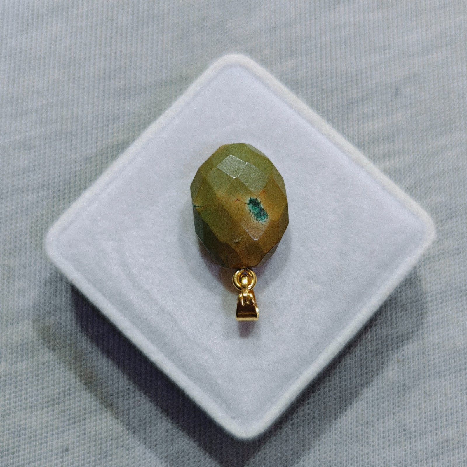 Natural Tibet Green Turquoise Oval Bead Brass Pendant Boho Gemstone Jewelry