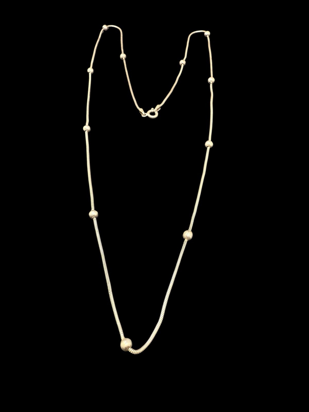 Sterling Silver 925 Round Ball Bead Station Chain Italy 24” Necklace