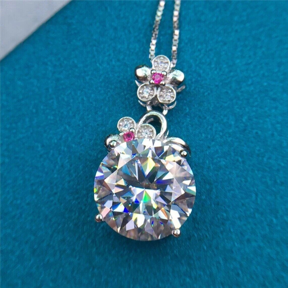 2.40Ct Lab Created Diamond Round Flower Pendant 14K White Gold Plated Free Chain