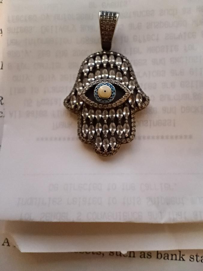 925 Sterling Silver Hamsa Hand Clear Stones Pendant