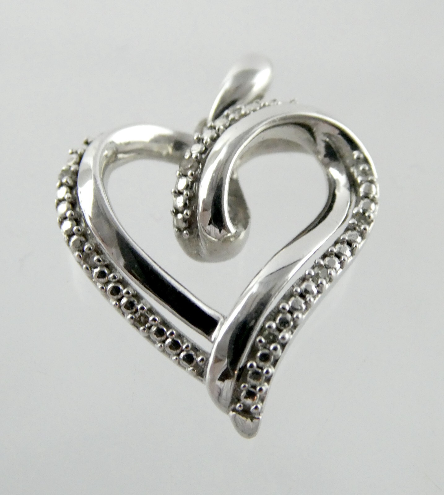 RCI Designer Sterling Silver Natural Diamond Accent Heart Pendant 925 3g 7/8 In