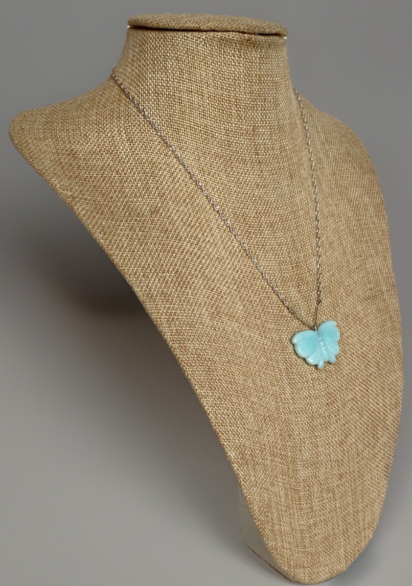 Sterling Silver Chain with Carved Blue Amazonite Butterfly Pendant 18″ Long