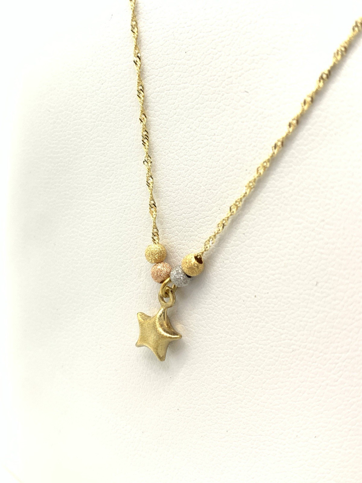 14k Solid Multi Tone Gold Star Beads Necklace