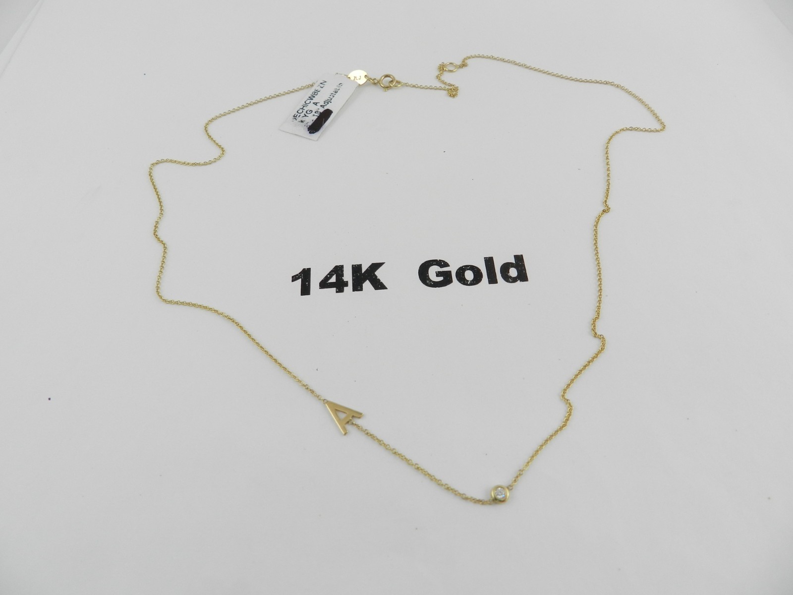 Zoe Lev 14K Gold Asymmetrical Initial and Bezel Necklace
