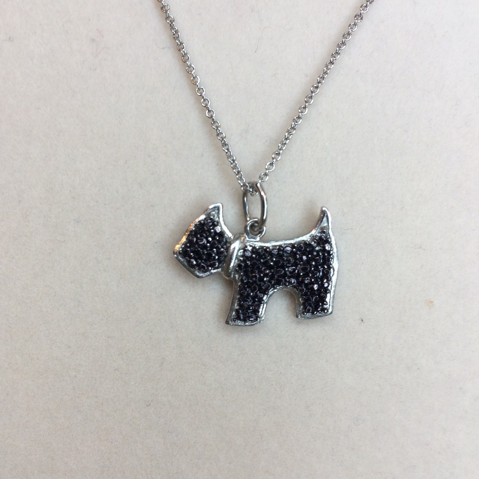 Black diamond accent silvertone over brass Scottish Terrier dog pendant w chain