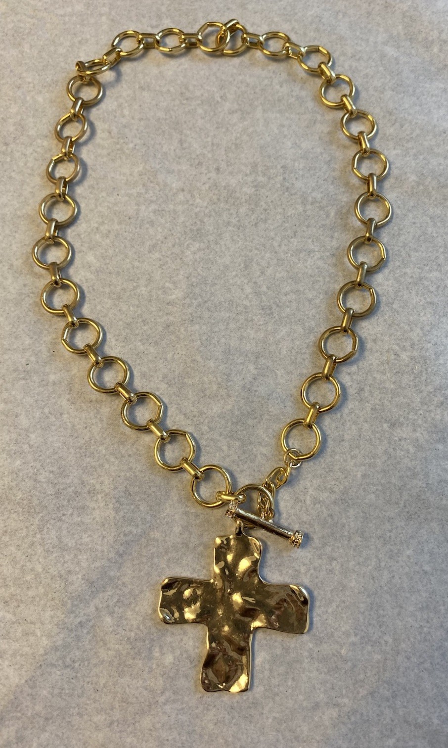 Chunky Cross Necklace 18K Gold Layered Hammered Jewelry Statement Pendant NWT US