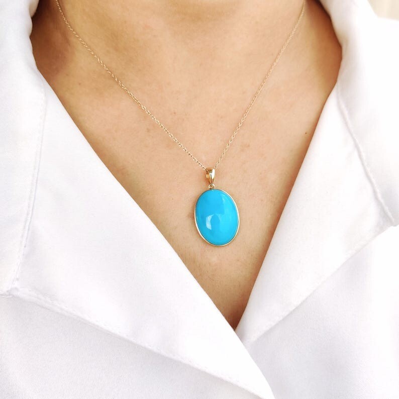 Sterling Silver Sleeping Beauty Turquoise Pendant, Gold Plated Handmade Jewelry